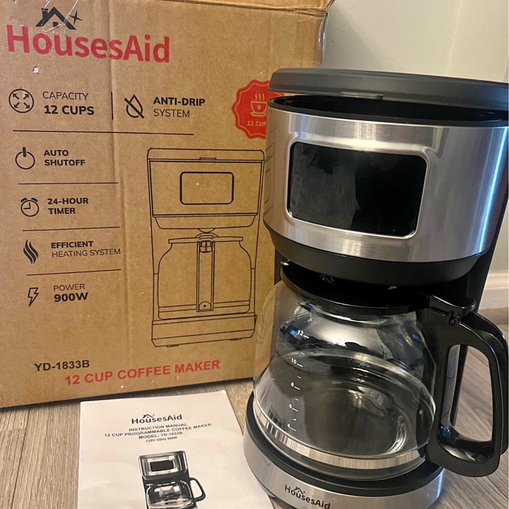 12-Cup Stainless Steel & Black Coffee Maker